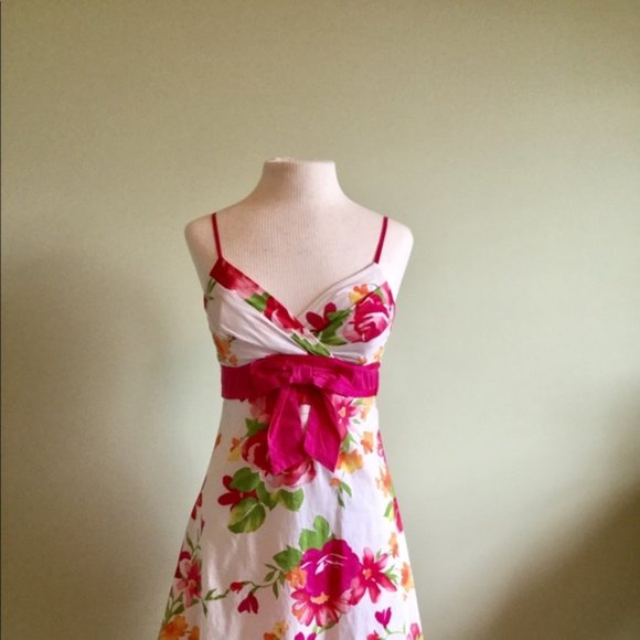 Sun Dress Floral Flowers Toile Bow Spaghetti Strap Sun Dress - Picture 5 of 5